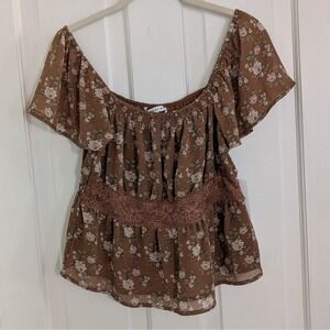 Celebrity Pink‎ Womens Fairy Grunge Top MEDIUM Floral Cottagecore Empire BROWN